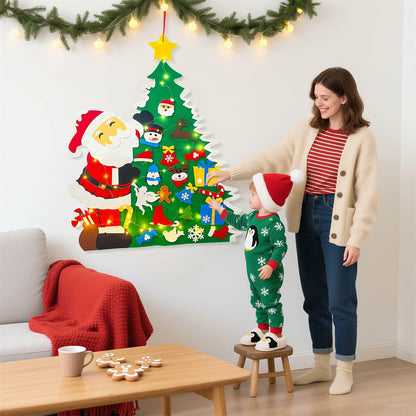 JUN-ELECTRON DIY Felt Christmas Tree Set 3.2Ft Green with Ornaments & Lights