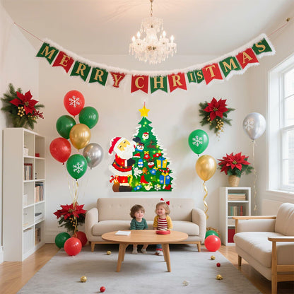 JUN-ELECTRON DIY Felt Christmas Tree Set 3.2Ft Green with Ornaments & Lights