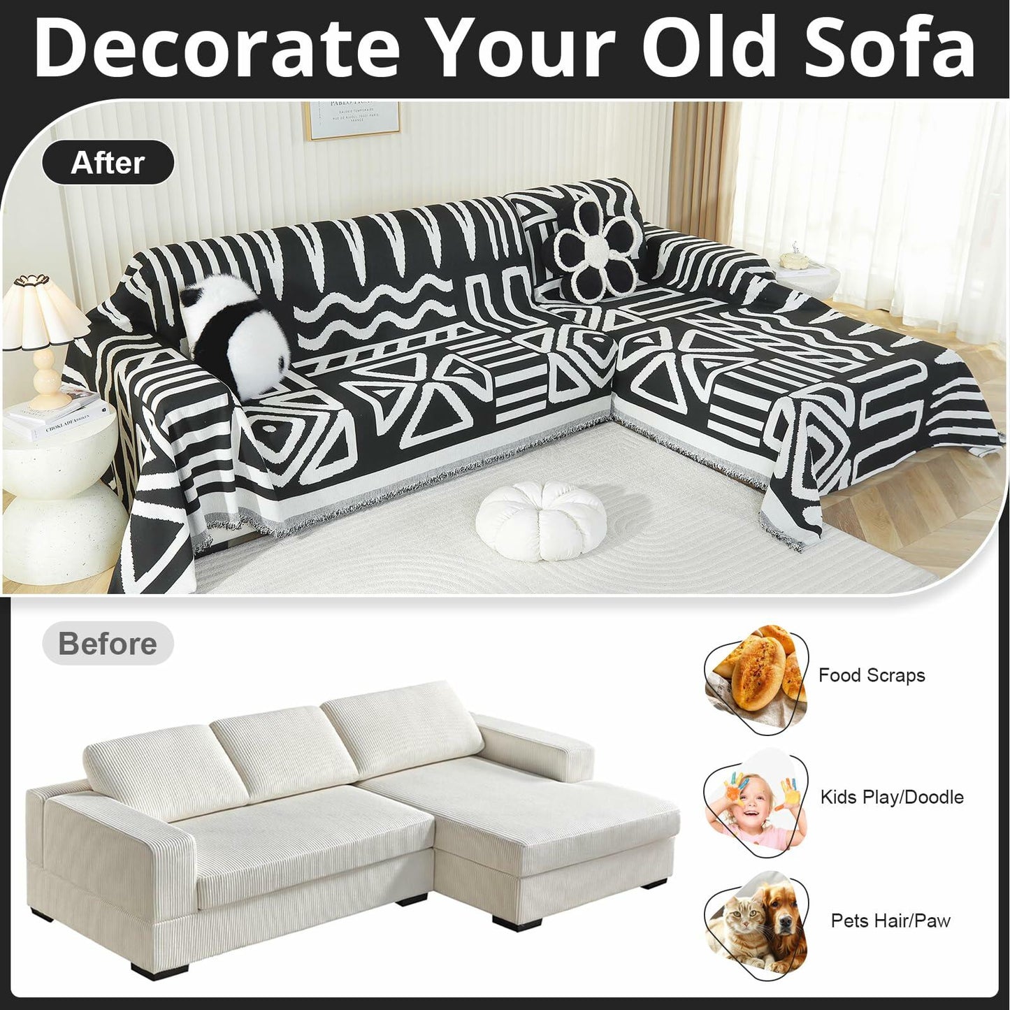 Royhom Boho Chenille Sofa Cover Tassel Loveseat L-Shaped Khaki 71x102