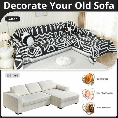 Royhom Boho Chenille Sofa Cover Tassel Loveseat L-Shaped Khaki 71x102