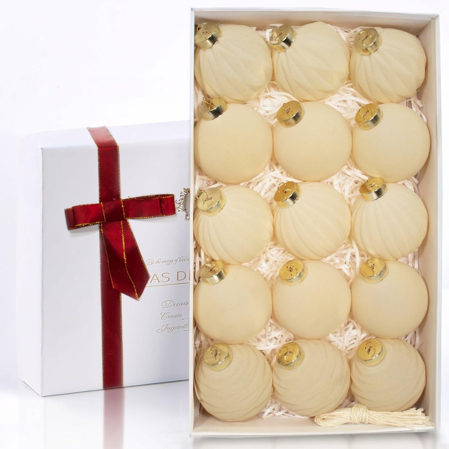 Obgora 15PCS 3.15" Beige Velvet Flocked Christmas Ornaments Balls