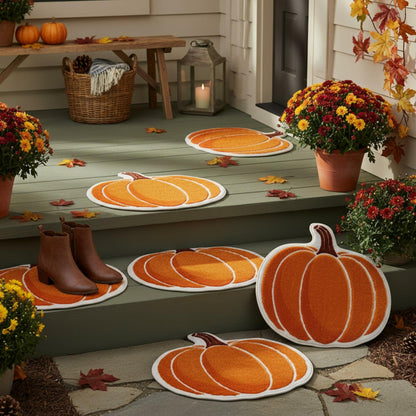 Haull 6 Pc Thanksgiving Bathroom Rugs Autumn Pumpkin Orange 16x16 Inch