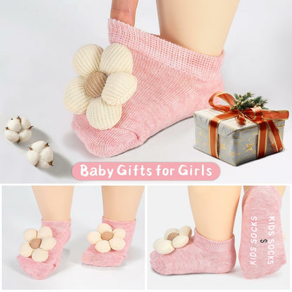 Incolumitas Baby Girl Socks 4-Pack Low Cut Floral Non-Slip Grips Multicolor