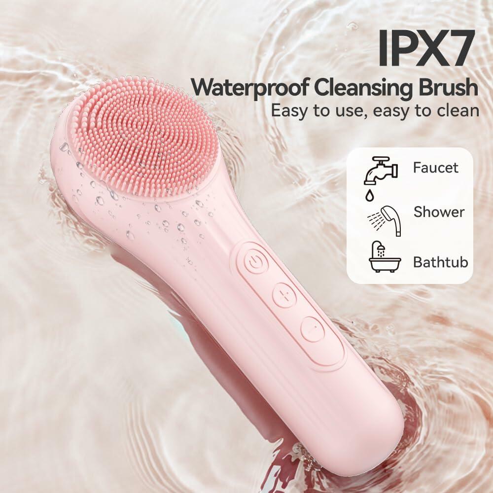 ZEXIYP Silicone Face Scrubber Electric Waterproof Brush 5 Strength Pink