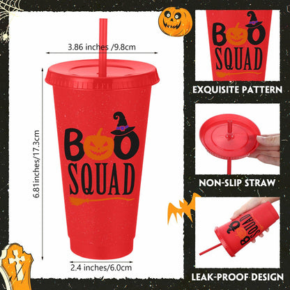 SiliFine 24oz Reusable Plastic Halloween Cups with Lid & Straw 24 Pcs