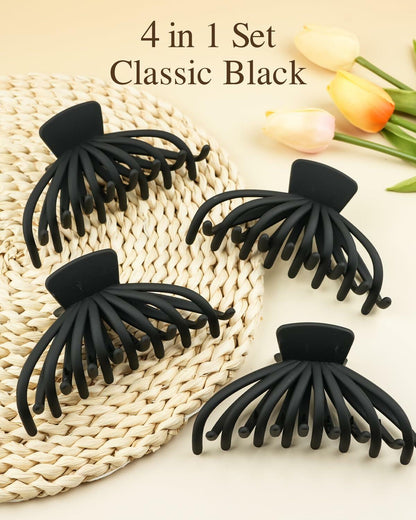 MAORULU 4 Pack Large Non-slip Matte Hair Claw Clips for Women Black