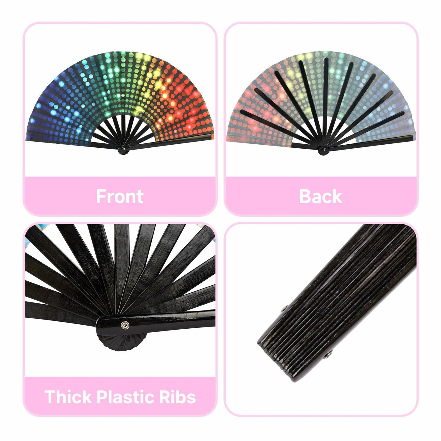 ZOYVUX Large Folding Handheld Dance Fans 2 Pcs Disco Clack Sound Fans