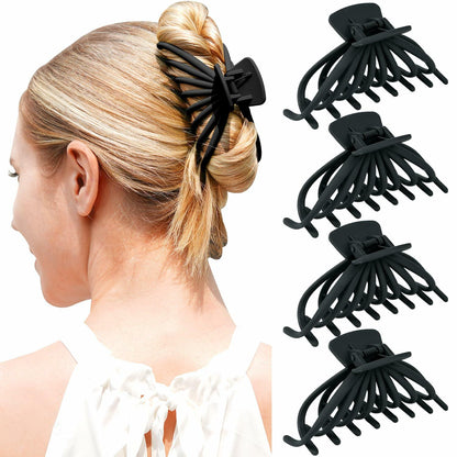 MAORULU 4 Pack Large Non-slip Matte Hair Claw Clips for Women Black