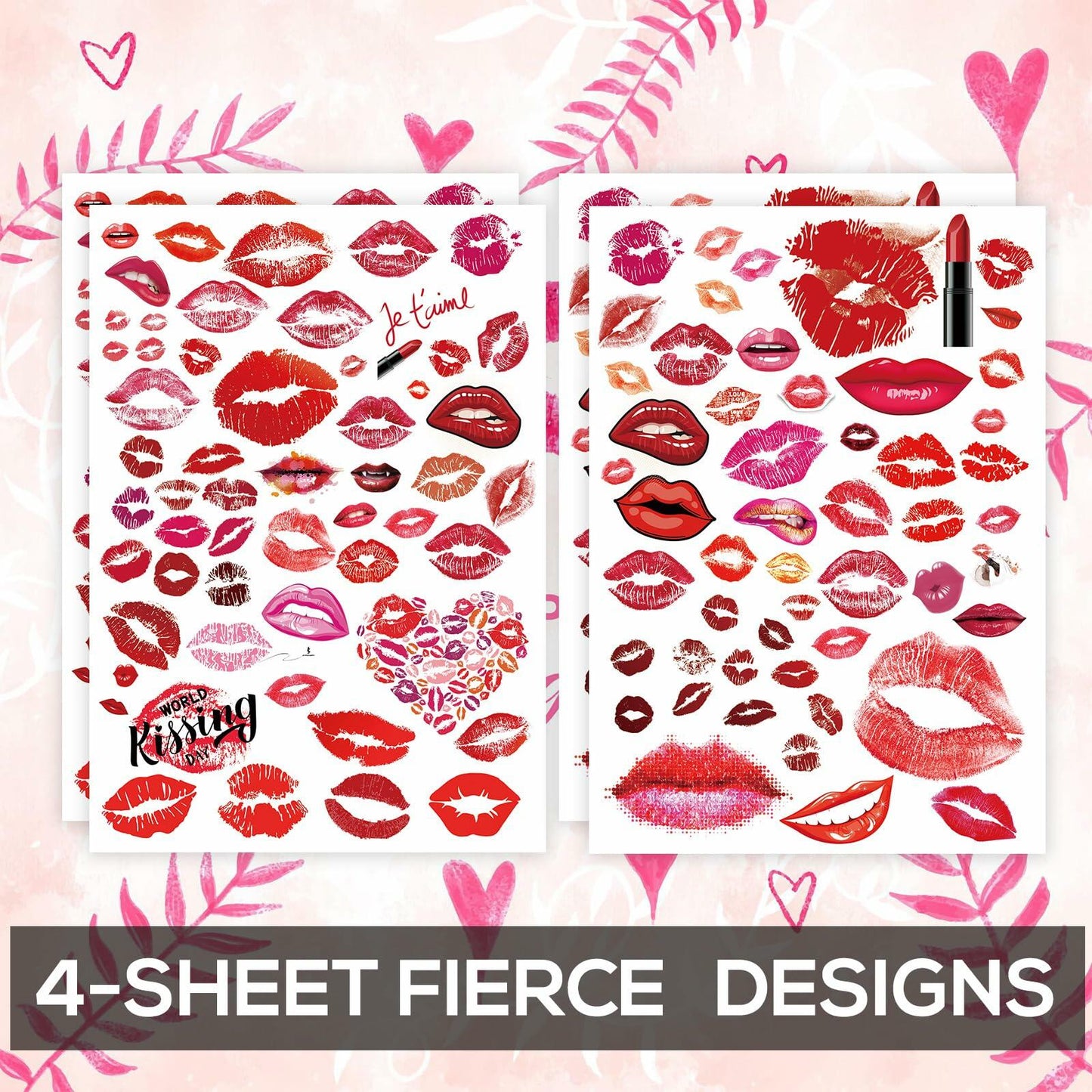 Kotbs Kiss Lips Temporary Tattoo Stickers 4-Pack Multi-colored Adults Kids