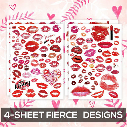 Kotbs Kiss Lips Temporary Tattoo Stickers 4-Pack Multi-colored Adults Kids