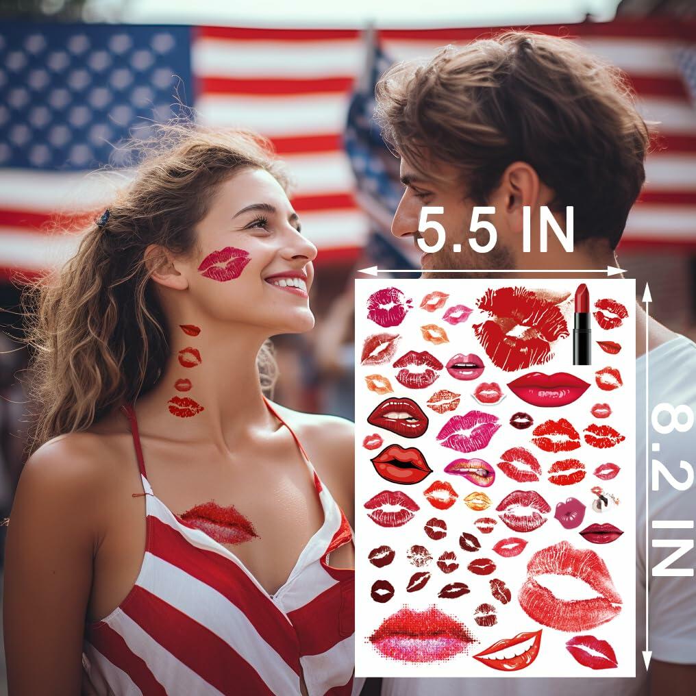 Kotbs Kiss Lips Temporary Tattoo Stickers 4-Pack Multi-colored Adults Kids