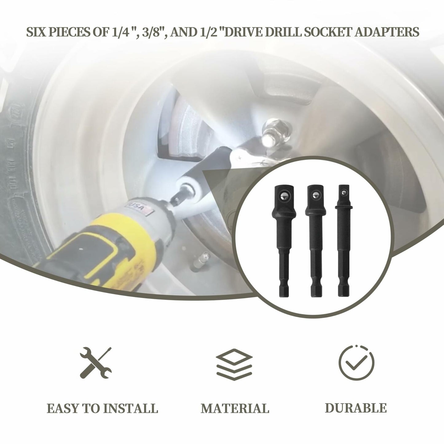 Rawolp 3-Piece Socket Adapter Set 1/4", 3/8", 1/2" Drive