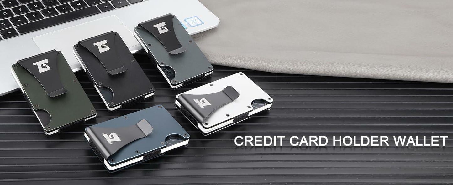 Team Gainz Airtag Metal RFID Blocking Slim Wallet Card Holder Dark Grey Clip