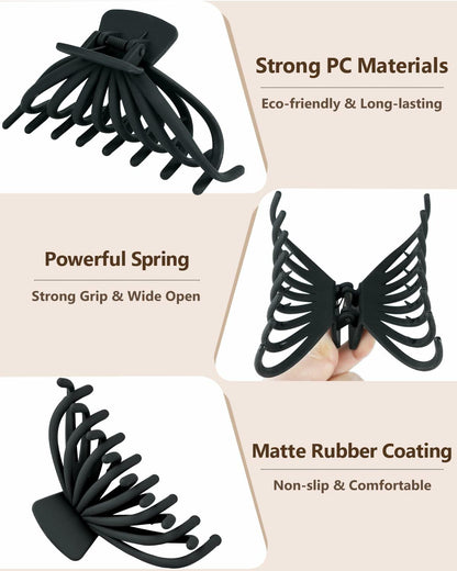 MAORULU 4 Pack Large Non-slip Matte Hair Claw Clips for Women Black