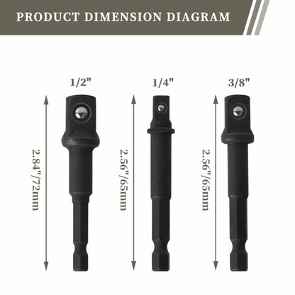 Rawolp 3-Piece Socket Adapter Set 1/4", 3/8", 1/2" Drive