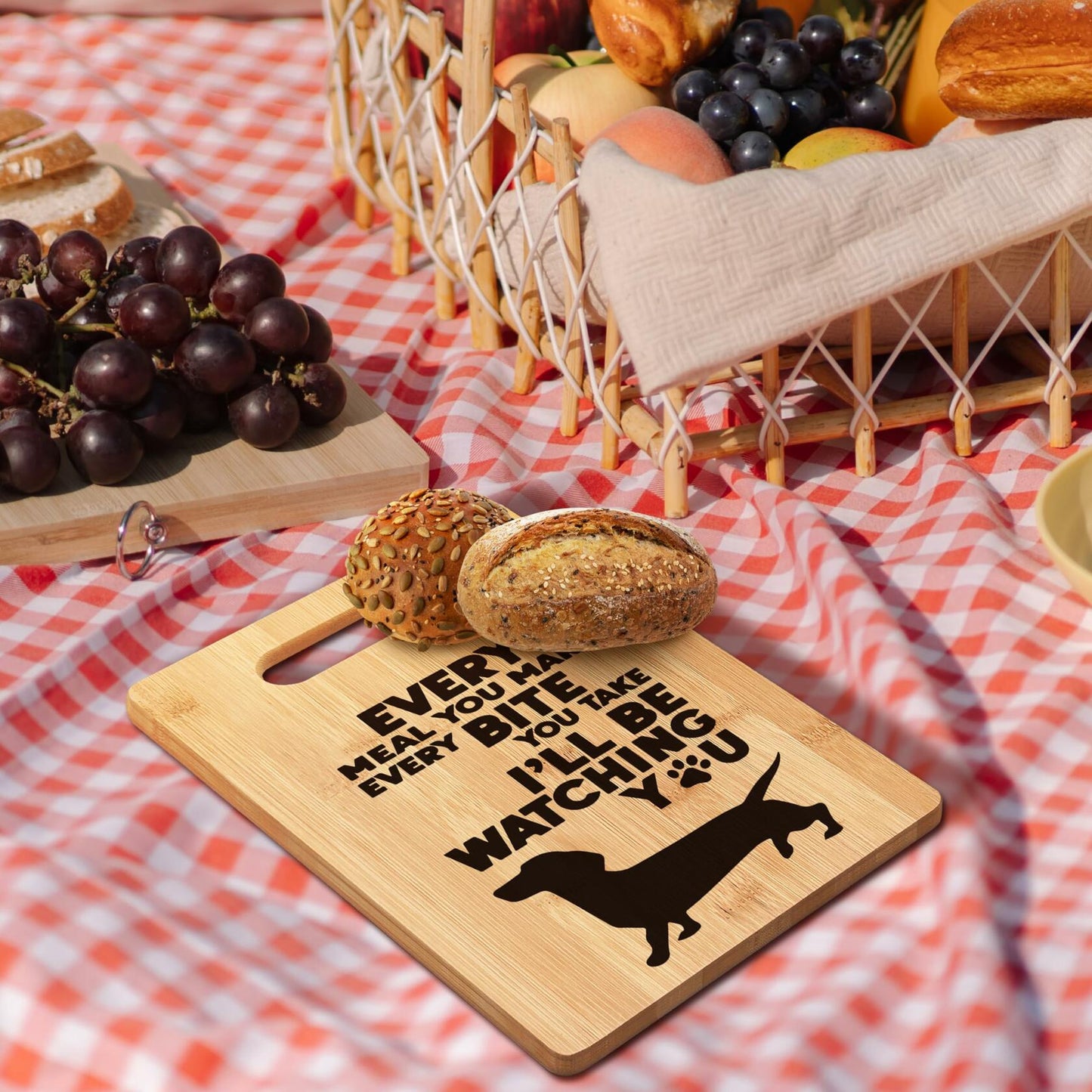FONDCANYON Dachshund Bamboo Wood Cutting Board Kitchen Decor Brown