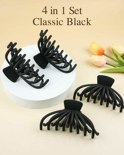 MAORULU 4 Pack Large Non-slip Matte Hair Claw Clips for Women Black