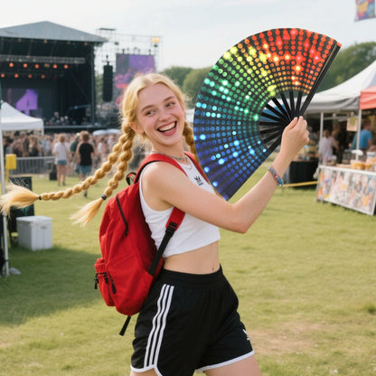 ZOYVUX Large Folding Handheld Dance Fans 2 Pcs Disco Clack Sound Fans