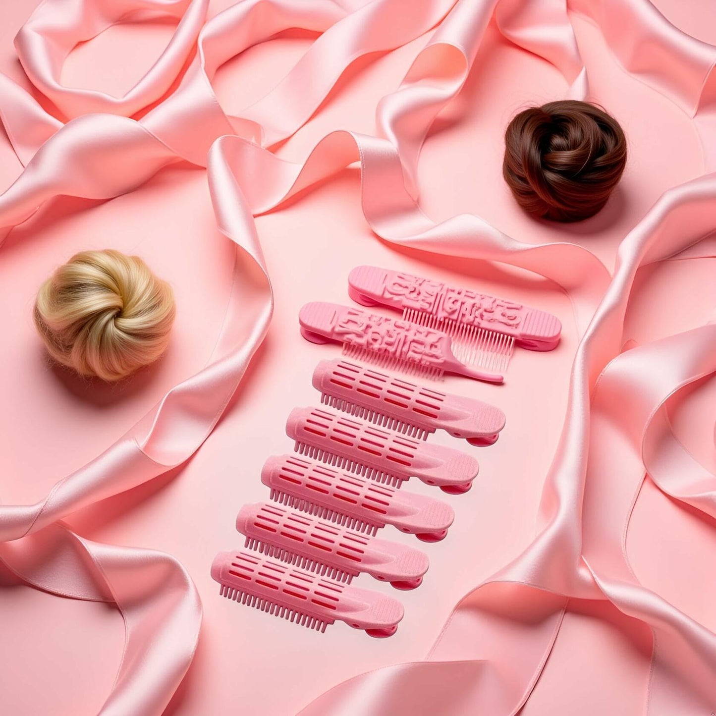 Galepromot 5Pcs Pink Volumizing Hair Root Clips Self-Grip Curlers DIY Styling