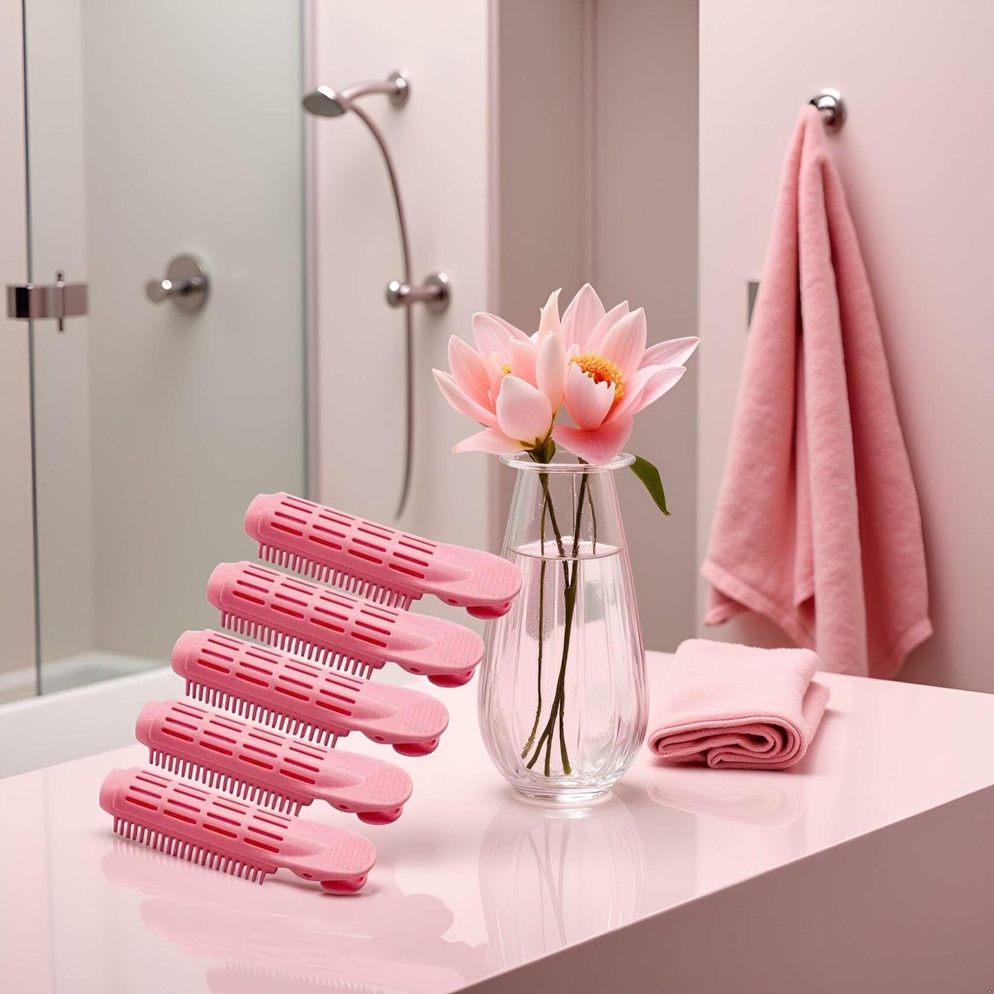 Galepromot 5Pcs Pink Volumizing Hair Root Clips Self-Grip Curlers DIY Styling