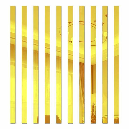 YSSZAM Mirror Wall Stickers Striped Design Acrylic Tiles 5x20cm Gold 10 Pcs