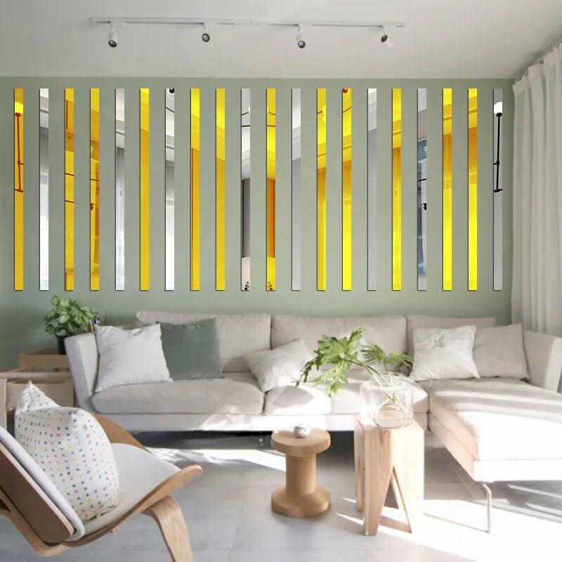 YSSZAM Mirror Wall Stickers Striped Design Acrylic Tiles 5x20cm Gold 10 Pcs