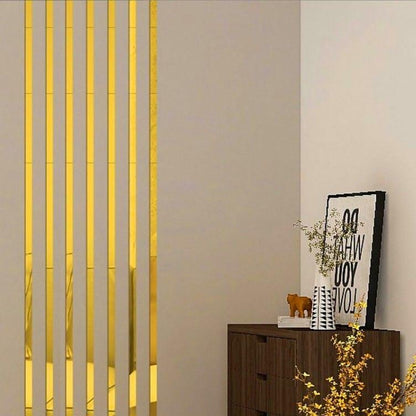 YSSZAM Mirror Wall Stickers Striped Design Acrylic Tiles 5x20cm Gold 10 Pcs
