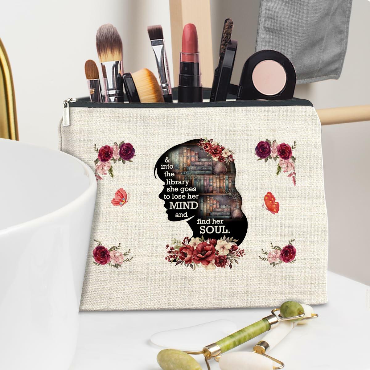 Soiceu Makeup Bag for Librarians Book Lovers Cosmetic Pouch Polychrome