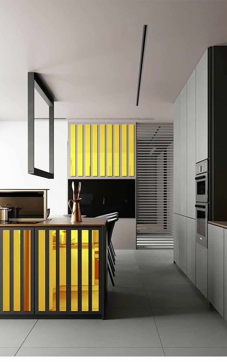 YSSZAM Mirror Wall Stickers Striped Design Acrylic Tiles 5x20cm Gold 10 Pcs