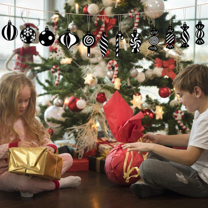 Arosche Christmas Candyland Tree Decorations 24Pcs Wooden Black Ornaments