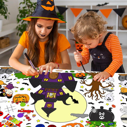AKEROCK Halloween Coloring Tablecloth Decorations 118x54 Inches Paper