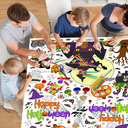 AKEROCK Halloween Coloring Tablecloth Decorations 118x54 Inches Paper