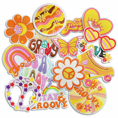 Dakartoon Groovy Patches Embroidery Applique DIY Heat Press 15 Pcs