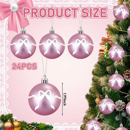 Sosation 24 Pink White Bow Ball Ornaments 1.97 Inch Christmas Tree Decor