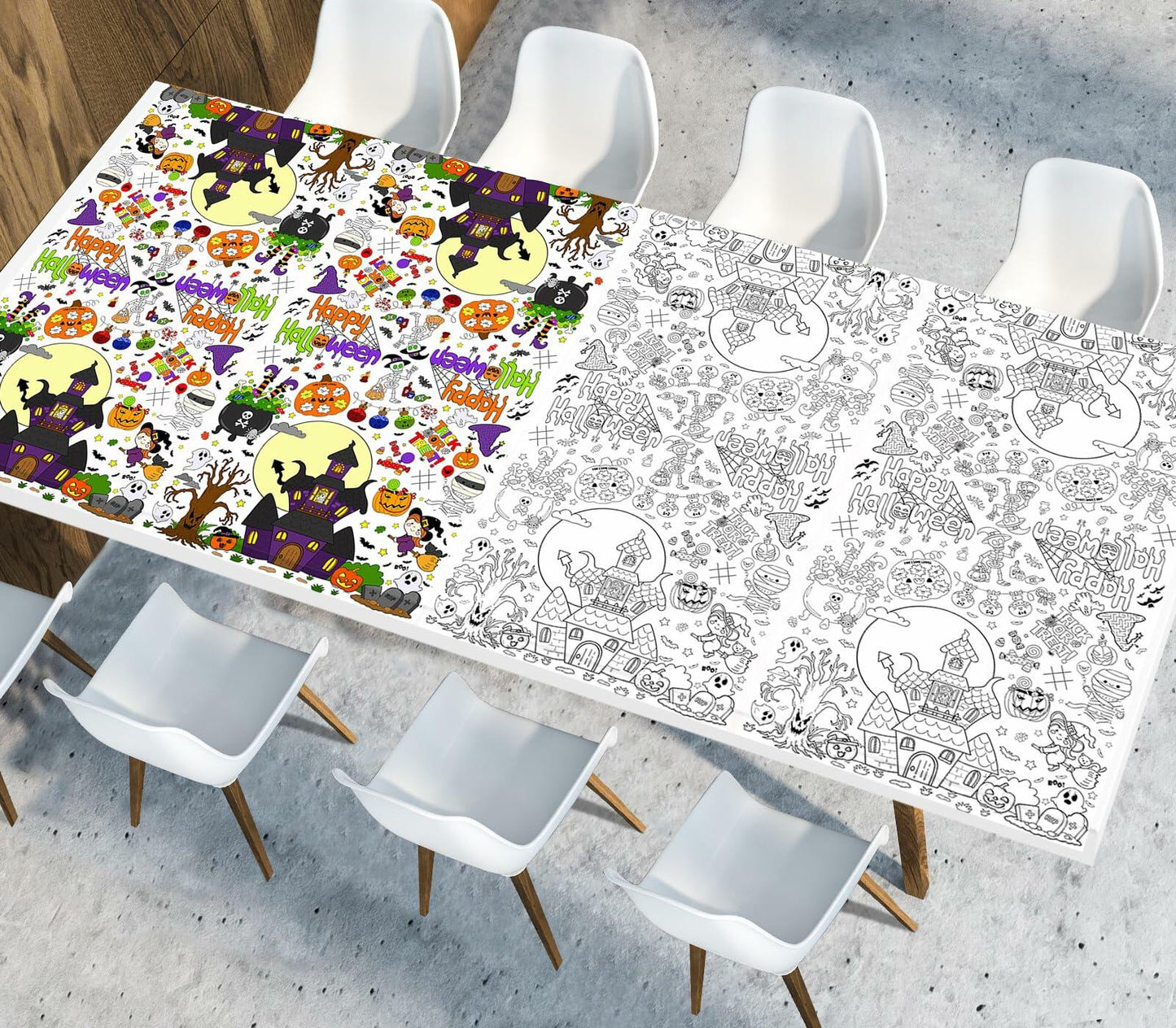 AKEROCK Halloween Coloring Tablecloth Decorations 118x54 Inches Paper