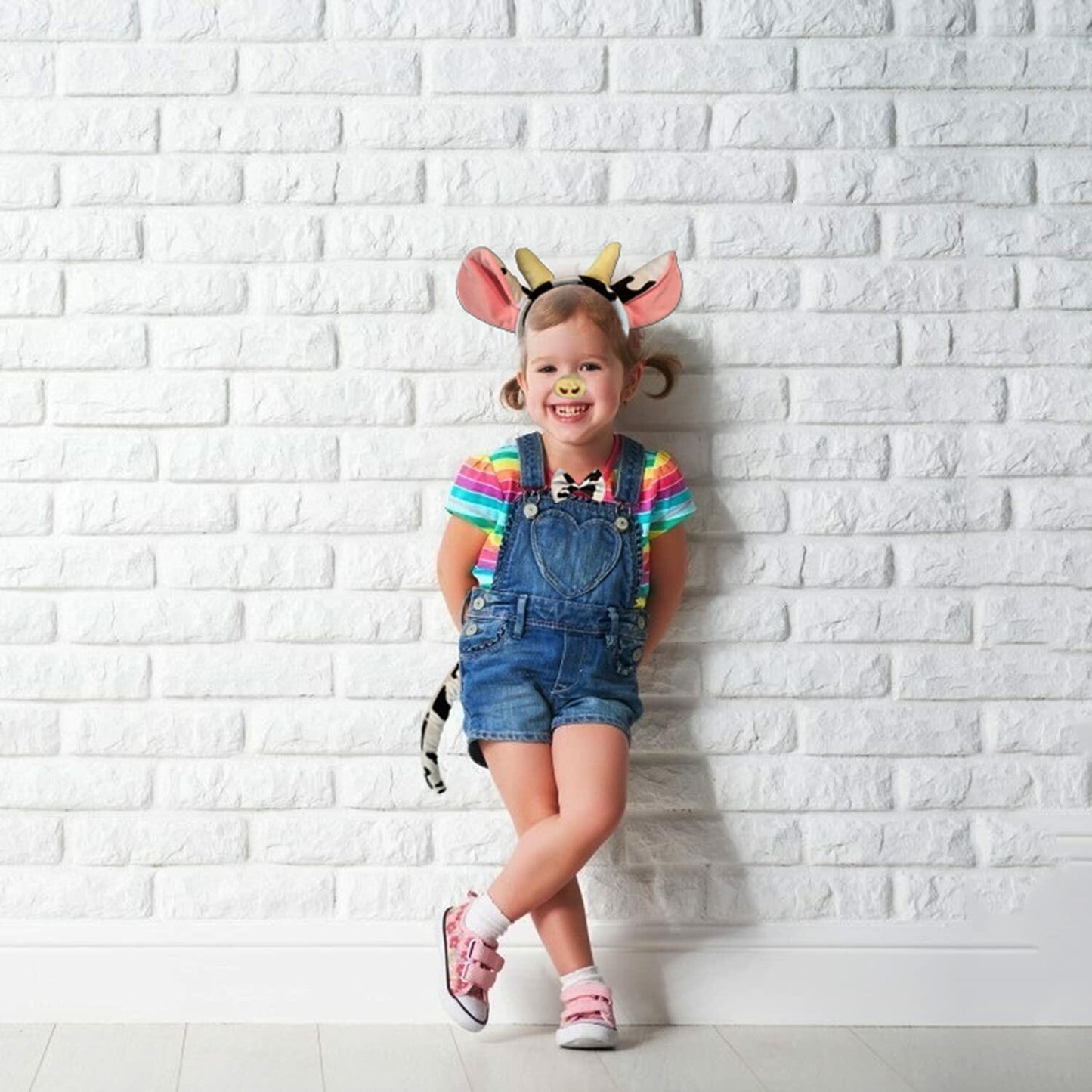 JIALWEN Cow Animal Costume Set 4Pcs Ears Nose Bowtie Tail Unisex White Size