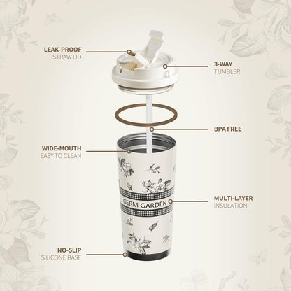 GERM 20oz Stainless Steel Tumbler Travel Mug Double Wall Leak Proof White