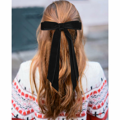 Aileam 2PCS Black Velvet Hair Bows Ribbon Clips Metal Ponytail Holder