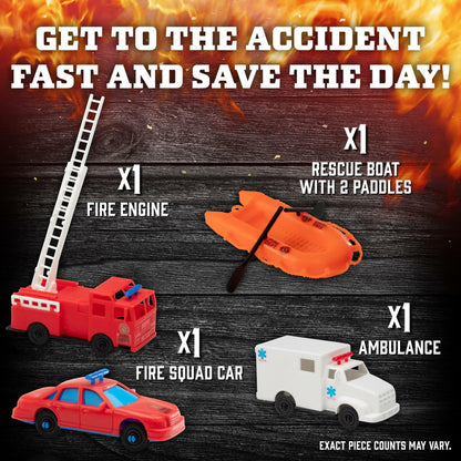 SCS Direct Firefighter Action Figure Playset 100pc Red Rescue Vehicles
