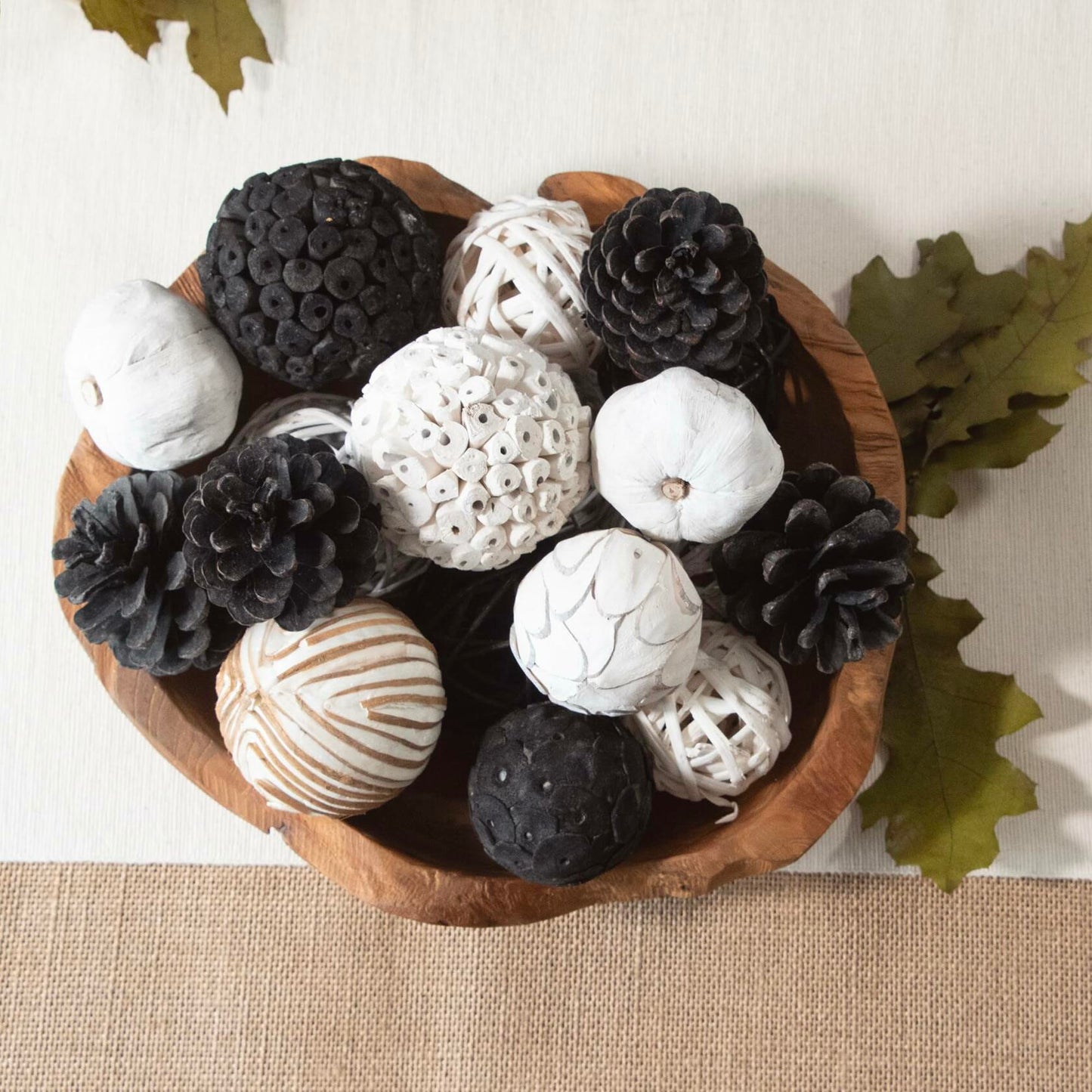 ANDALUCA Natural Tones Vase & Bowl Mini Pumpkins Pinecone Balls Black White
