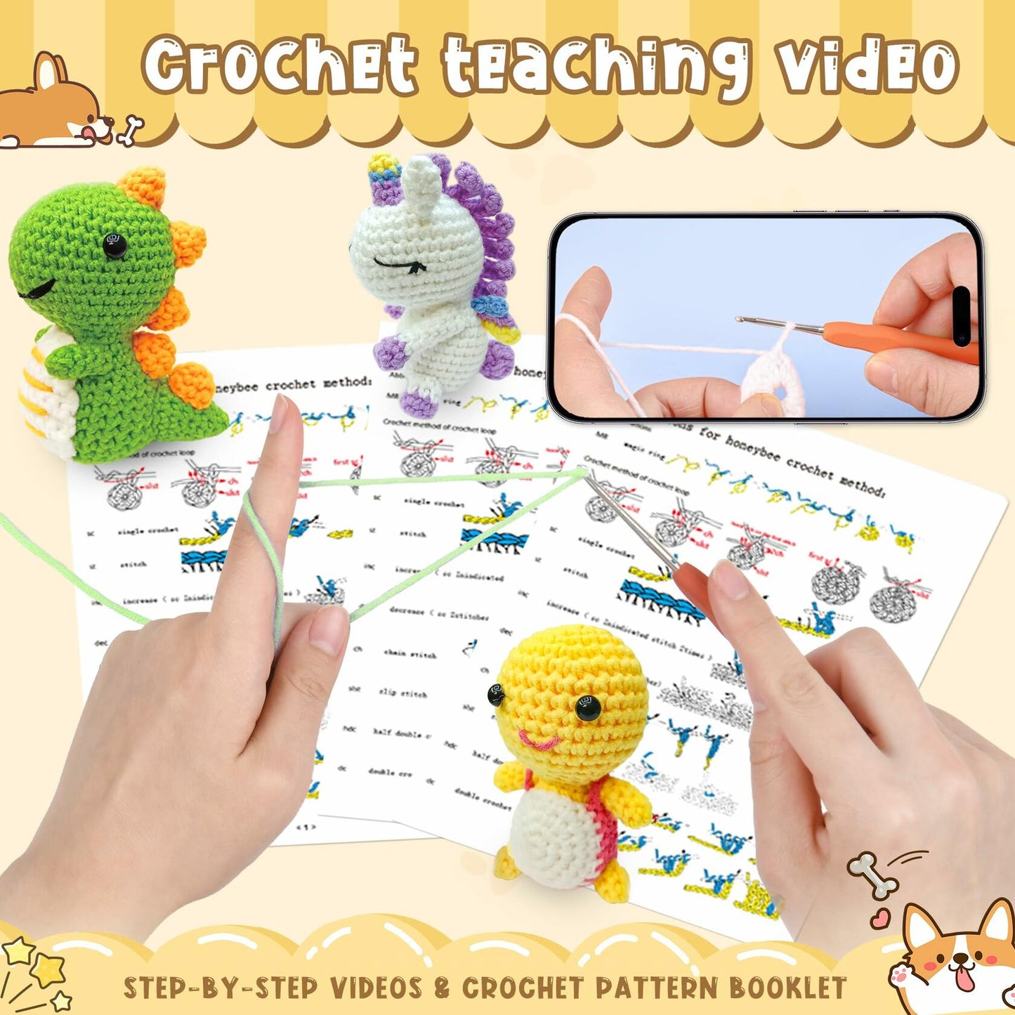 Krrbsr Christmas Gifts Crochet Kit 6PCS DIY Animal Amigurumi Yarn Craft Kit