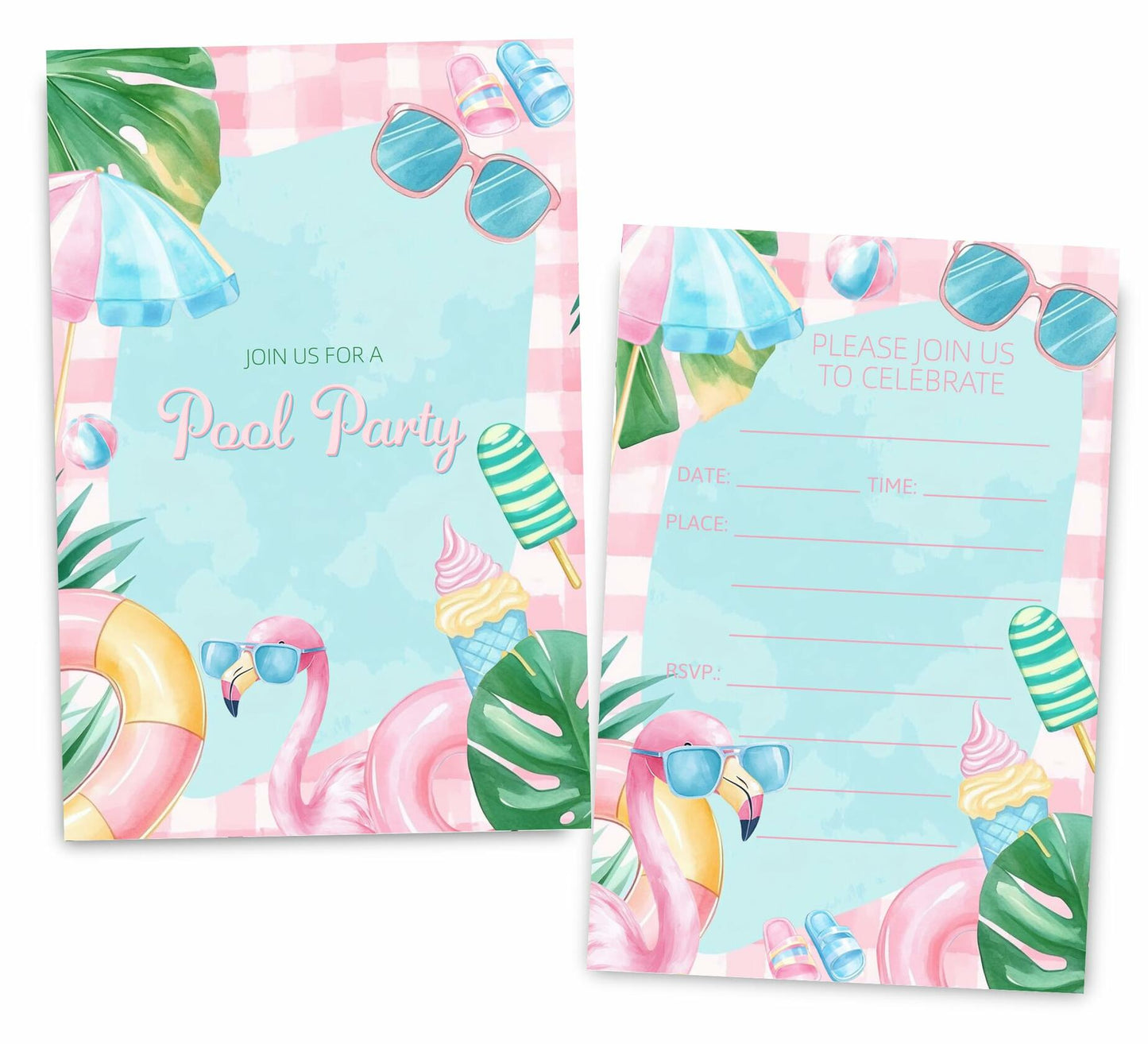 VAVINCI Pool Party Birthday Invitations for Girls 30 Sets with Envelopes