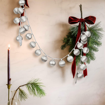 Motionchic 6.5ft Silver 24 Ball 2in Shatterproof Ornament Garland