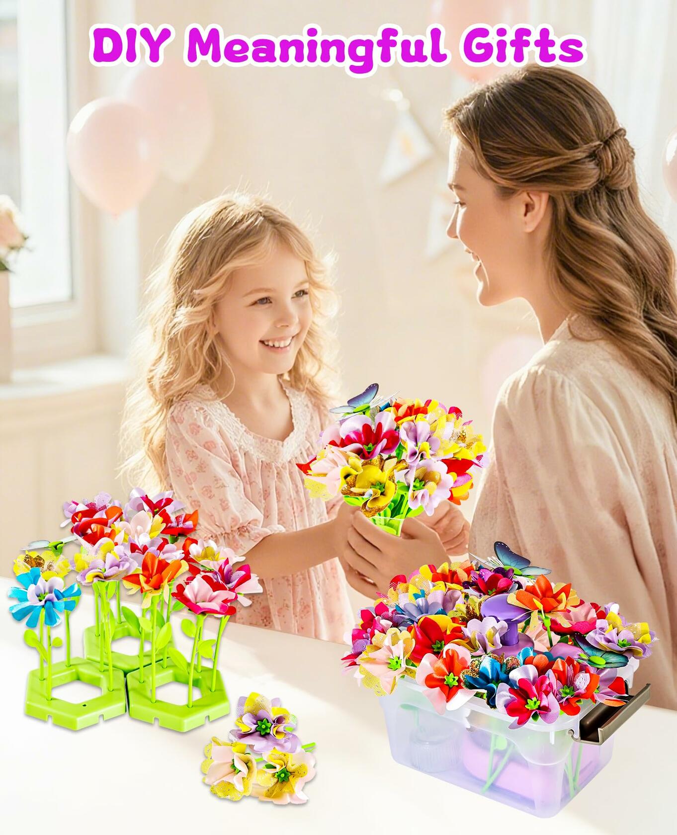 Maylatte Fabric Flower Bouquets DIY Craft Kit for Girls Ages 4-8 with Box