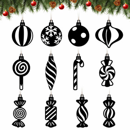 Arosche Christmas Candyland Tree Decorations 24Pcs Wooden Black Ornaments