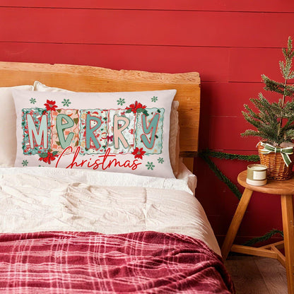 MOLYUB Pink Merry Christmas Floral Pillow Cover 12x20 Inches Polyester