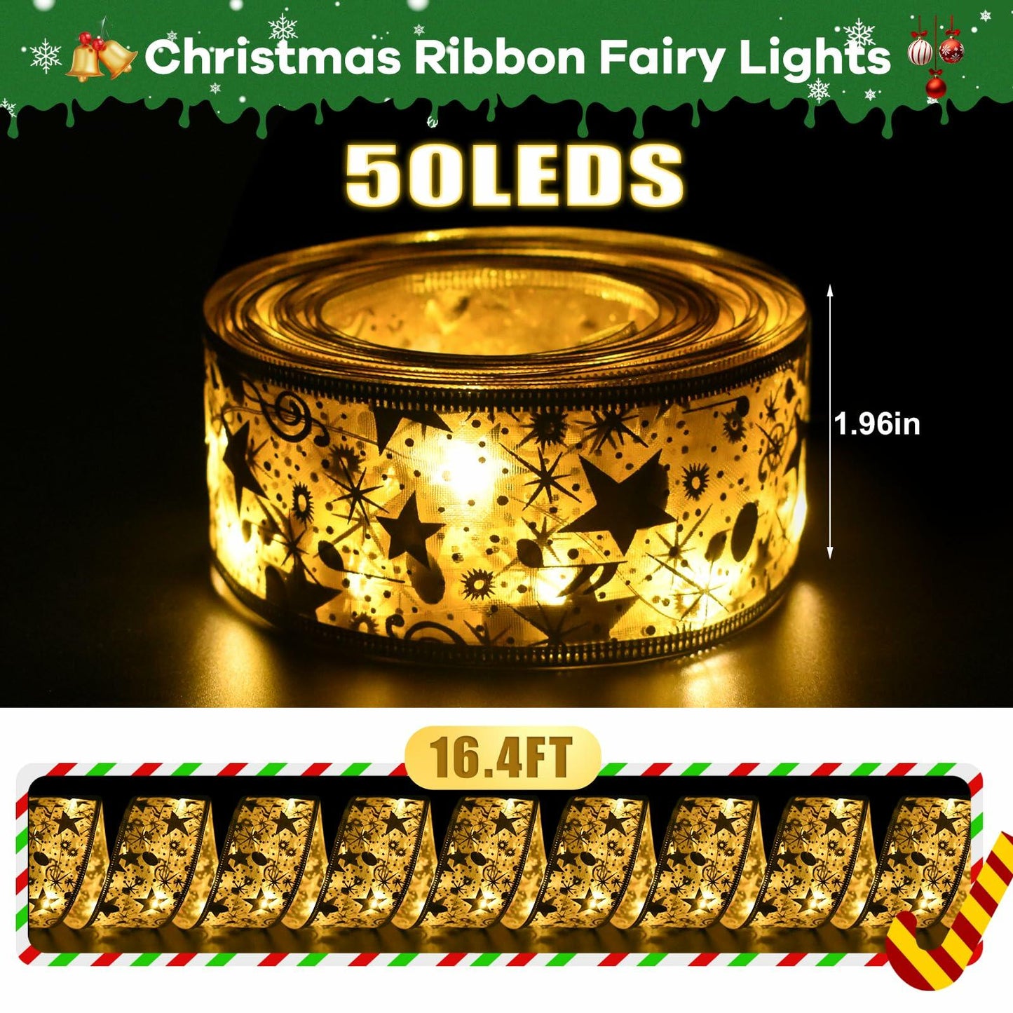COAZEX 6FT Norfolk Pine Garland Real Touch Greenery with LED Lights Gold Ribbon