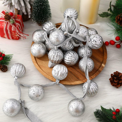 Motionchic 6.5ft Silver 24 Ball 2in Shatterproof Ornament Garland