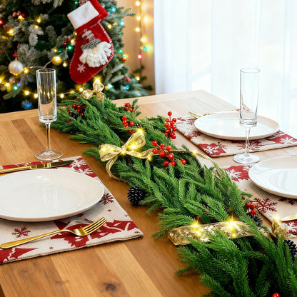 COAZEX 6FT Norfolk Pine Garland Real Touch Greenery with LED Lights Gold Ribbon