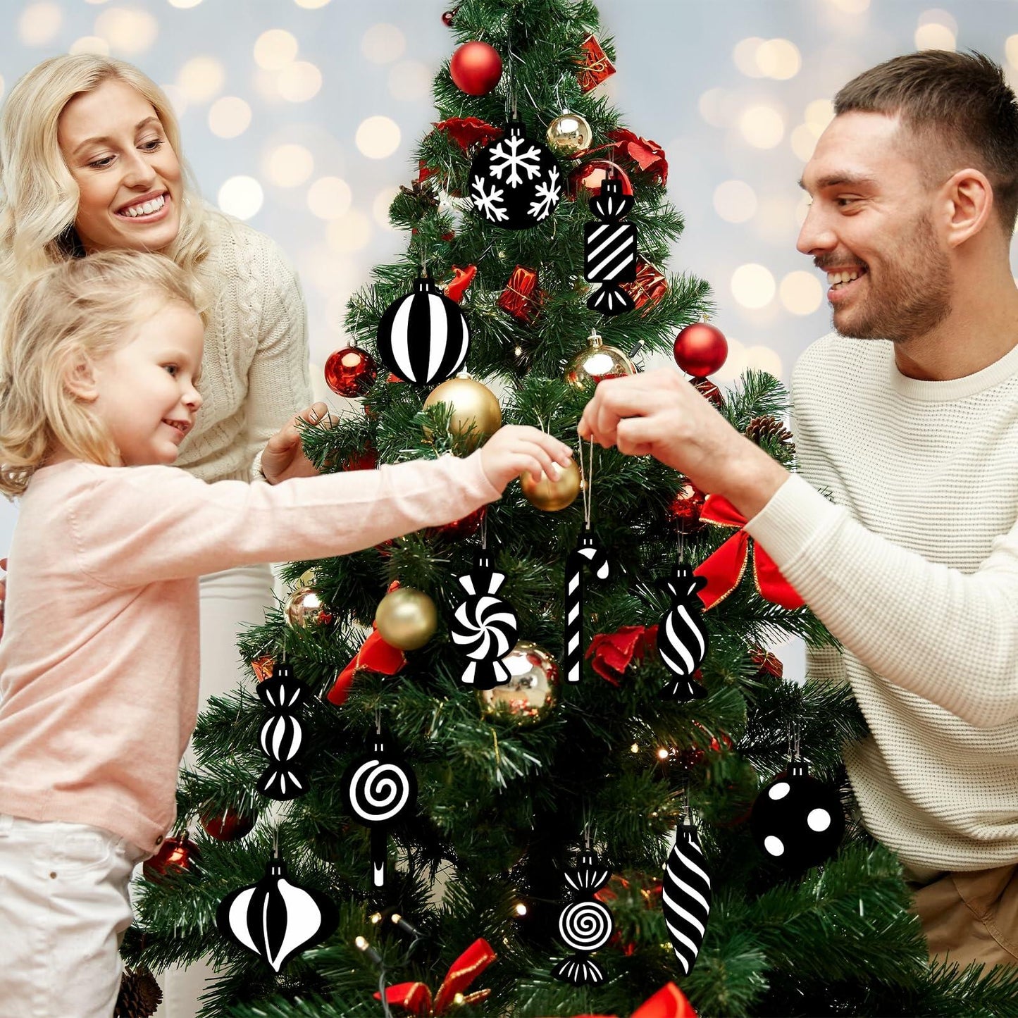 Arosche Christmas Candyland Tree Decorations 24Pcs Wooden Black Ornaments
